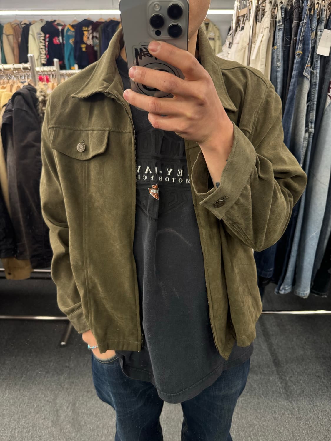 OS)Japanese vintage imana 올리브 스웨이드 자켓 상품이미지1