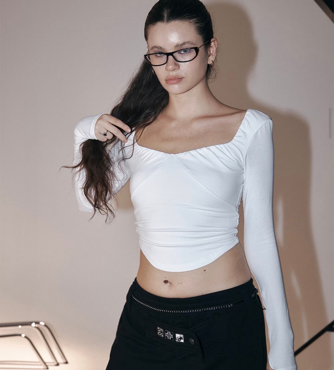 플리즈노팔로우 미스티셔링탑 화이트 상품이미지1