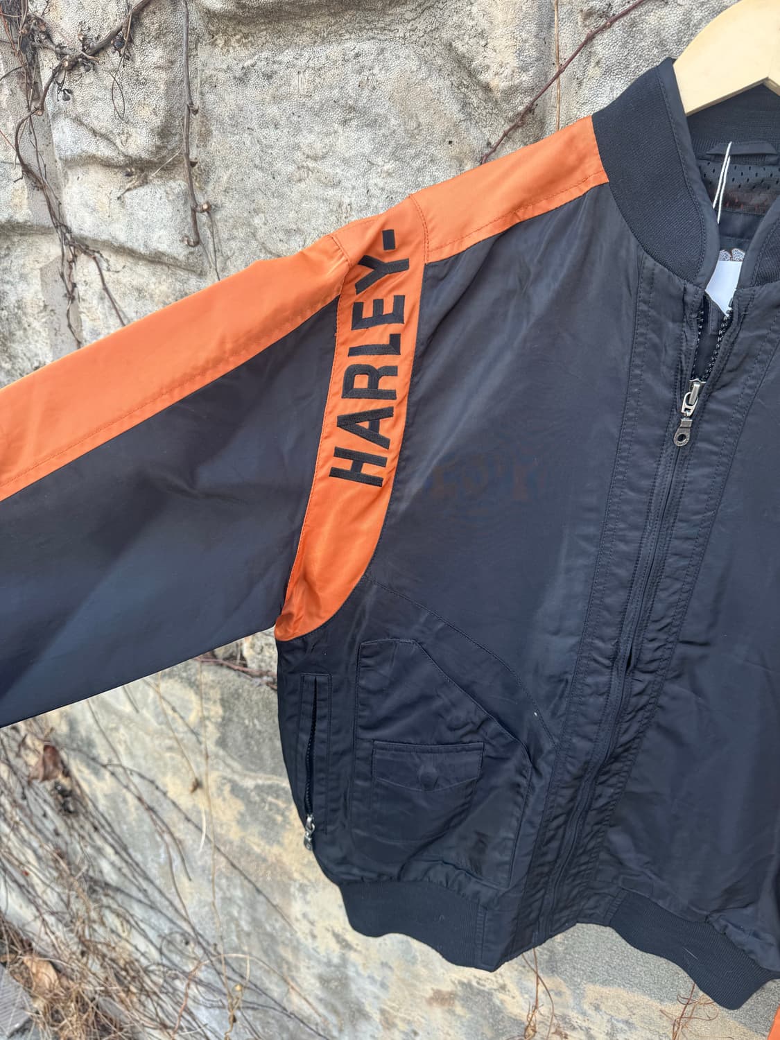 할리데이비슨 빈티지 자수 패치 로고 오렌지 블랙 봄버 자켓 상품이미지3