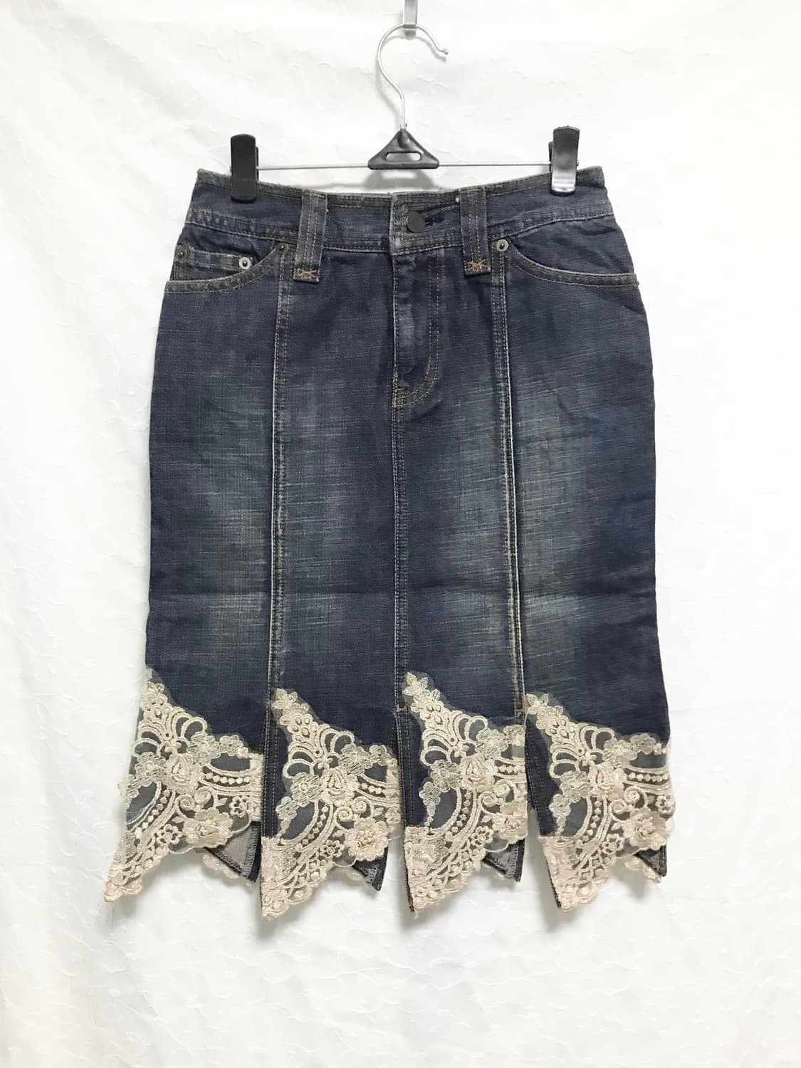 빈티지 르네상스 페어리 레이스 절개 데님 미디 스커트 상품이미지1