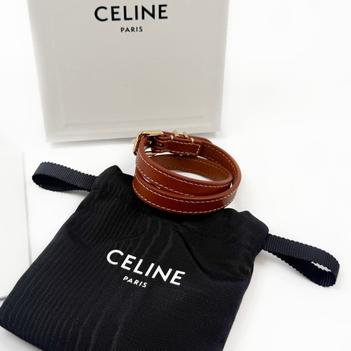 (정품 100%) 셀린느 트리오페 레 퀴르 더블 가죽 팔찌 460SF3B 상품이미지7