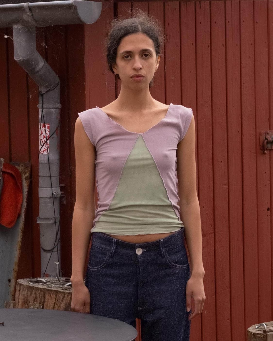 [S,M,L]베이스레인지 Phy 슬리브리스 탑/벌비 퍼플 상품이미지1