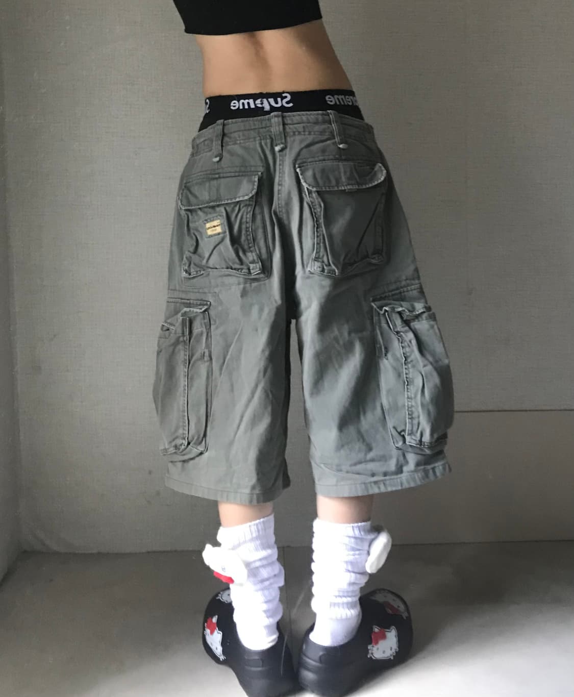 빈티지 카키 와이드핏 버뮤다 상품이미지3