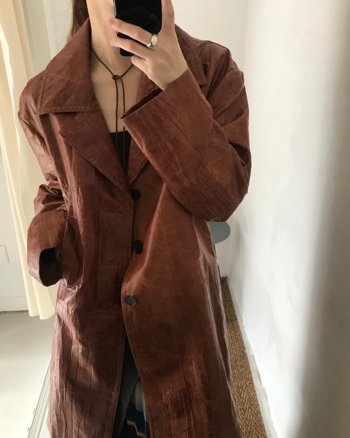 fake leather long coat 상품이미지1