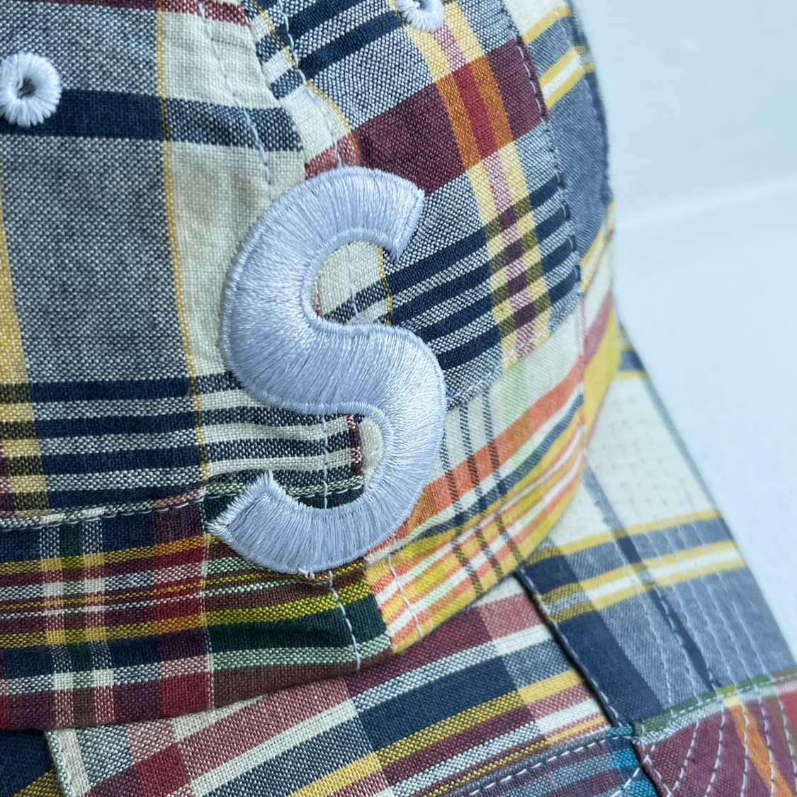 슈프림 마드라스 체크 패치 워크 S로고 6패널 캡 상품이미지2