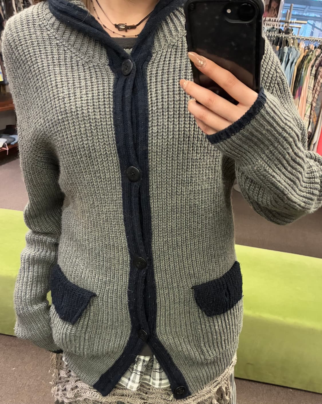 XL)Ikka 빈티지 여성 그레이 니트 가디건 상품이미지2