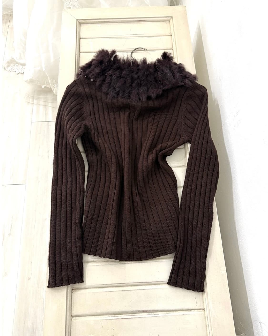 Deep Brown Rabbit Fur–Trim Knit 상품이미지6