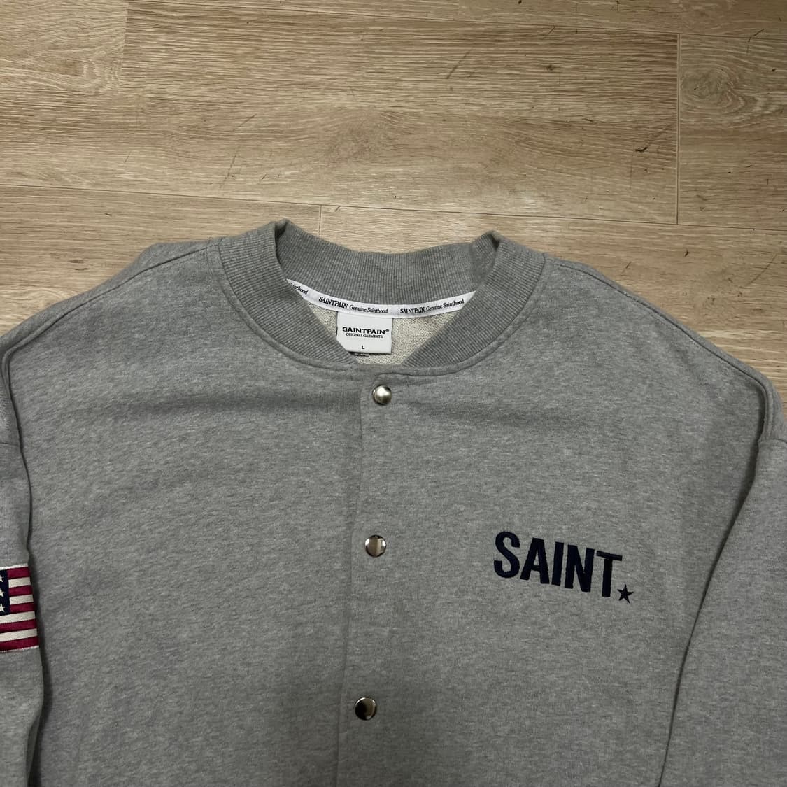 세인트페인 성조기 국기 패치 코튼 스타디움 자켓 [그레이] L/100 상품이미지2
