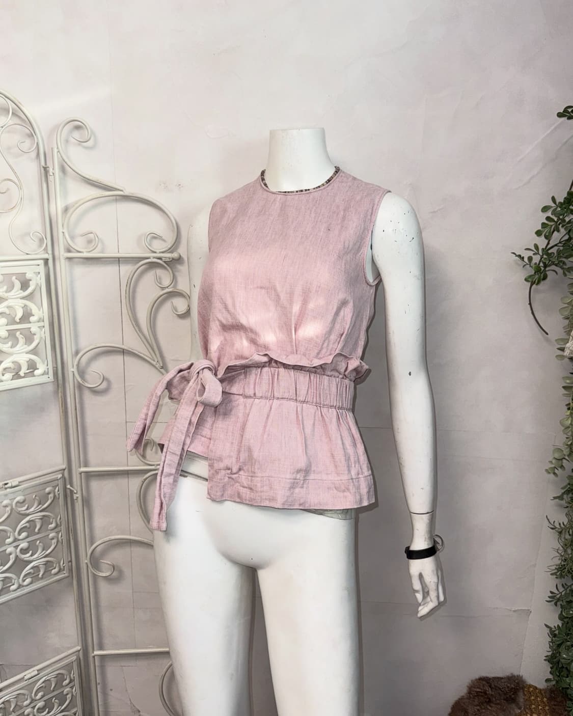 MSGM pink linen shirring strap 슬리브리스 상품이미지3