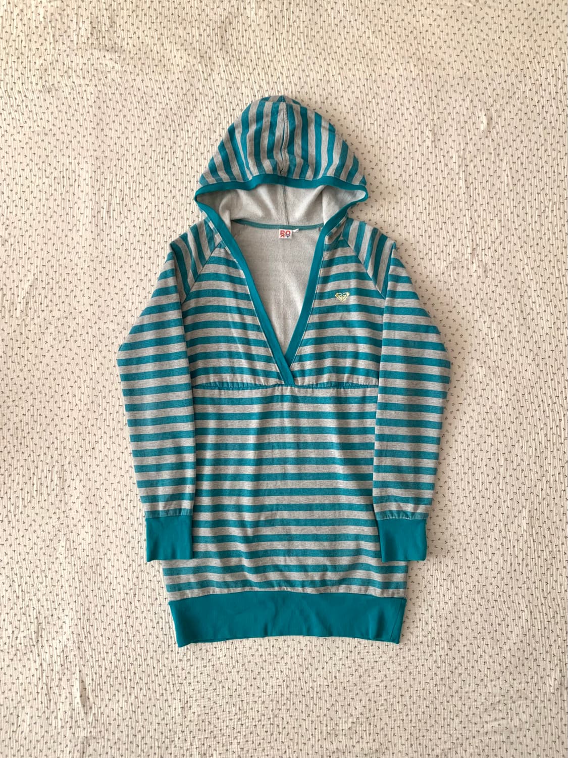 하구미 청록 스트라이프 후드 원피스 상품이미지2