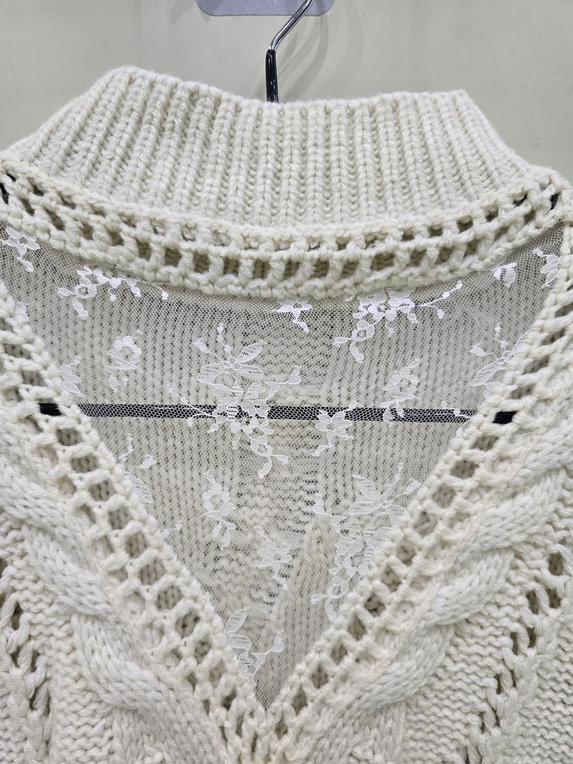아이보리 케이블 니트 시스루 레이스 상품이미지2
