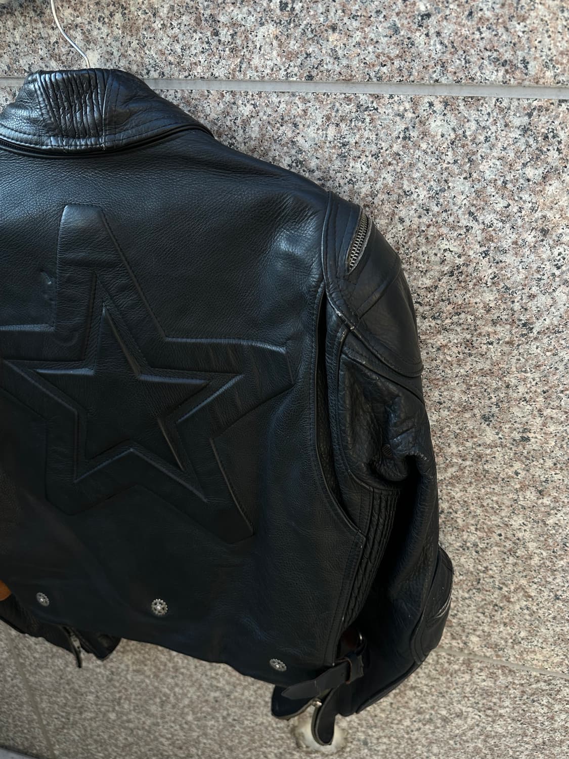 KADOYA 카도야 블랙 레더 레이싱 자켓 스타 패치 상품이미지7