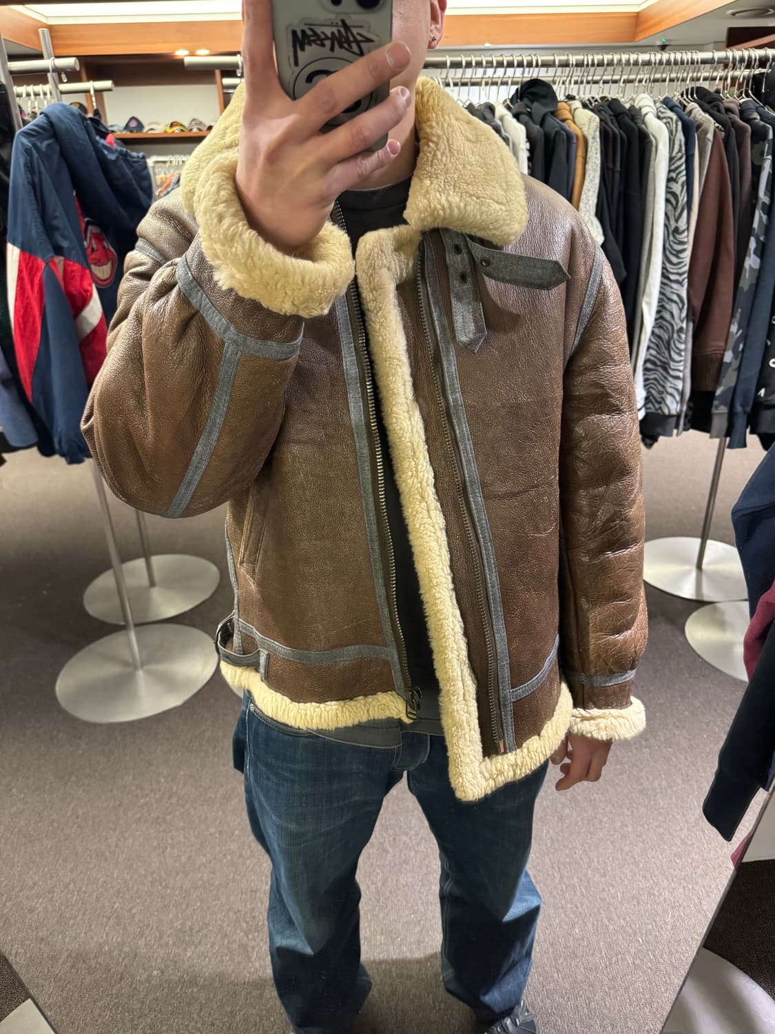 L)B-3 빈티지 램 스킨 브라운 무스탕 상품이미지1