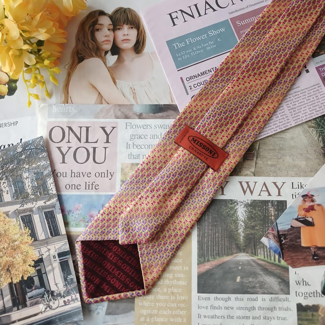 미쏘니 실크 믹스 기하 패턴 넥타이 9.4cm A+등급 A19741 상품이미지8