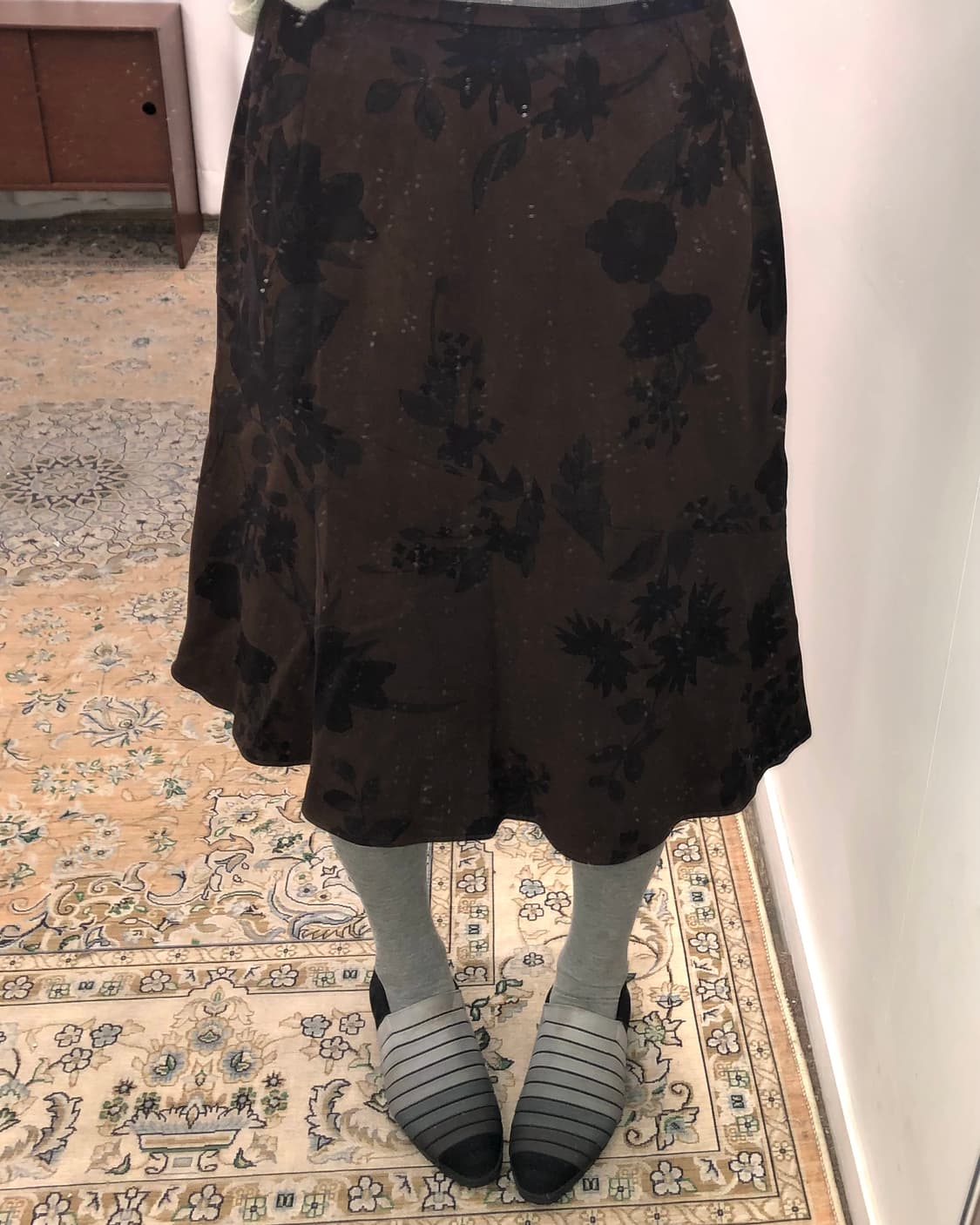 브라운 플라워 미디 스커트 상품이미지1