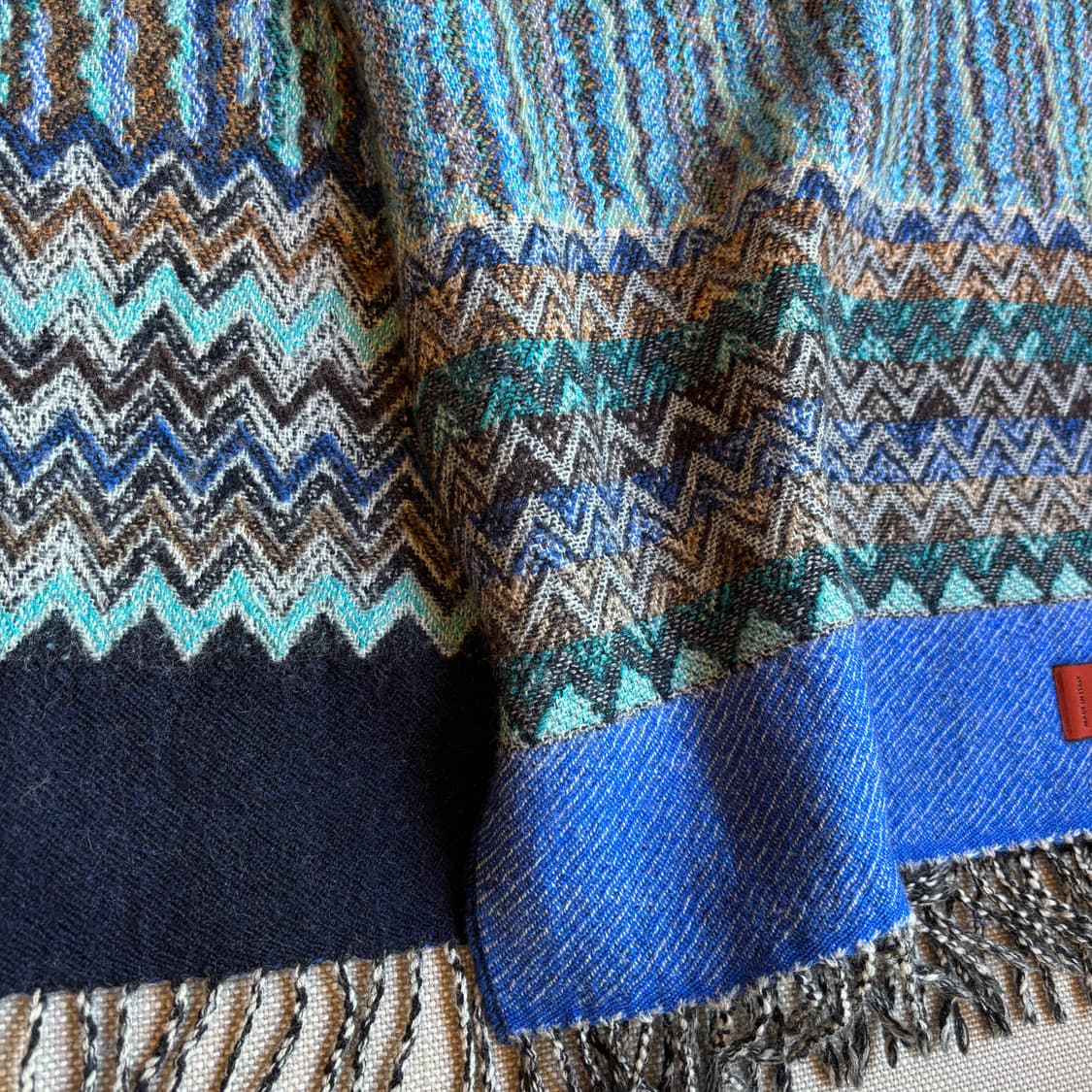 미쏘니(MISSONI) 100% 라나울 빈티지 머플러 블루 패턴 이탈리아 상품이미지7