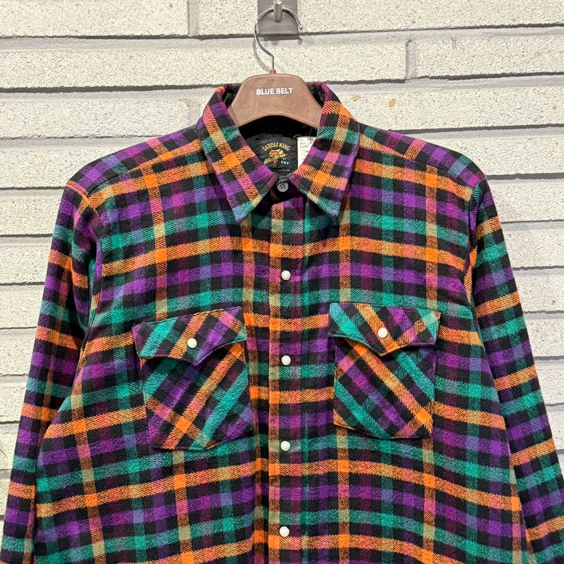 USA VINTAGE 플란넬 체크 셔츠 자켓 투포켓 퀼팅안감 디테일 배색 상품이미지3