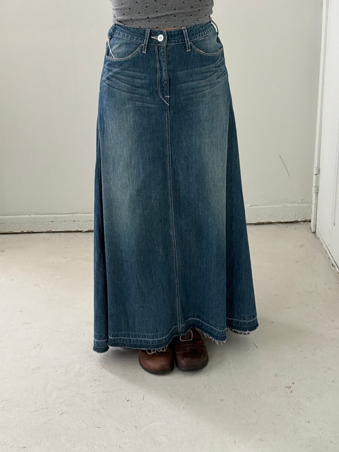 일본빈티지 woadblue핀턱 데님 맥시 롱스커트 상품이미지2