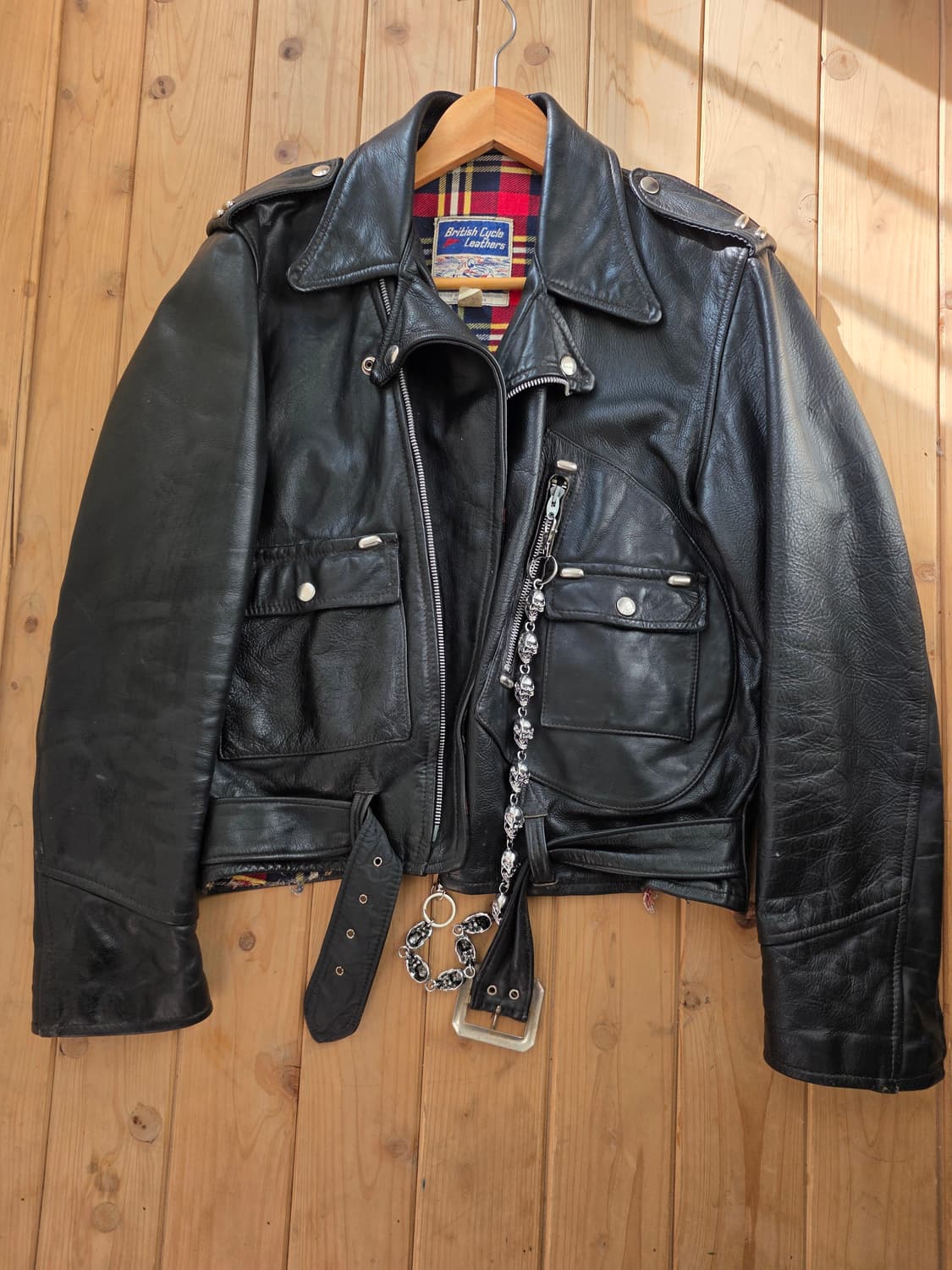 60s 빈티지 브리티쉬 d포켓 모터사이클 라이더 레더 자켓 스컬체인 상품이미지1