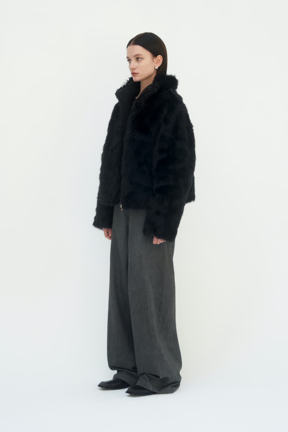 트리밍버드 하이넥 집업 퍼자켓 블랙 상품이미지4