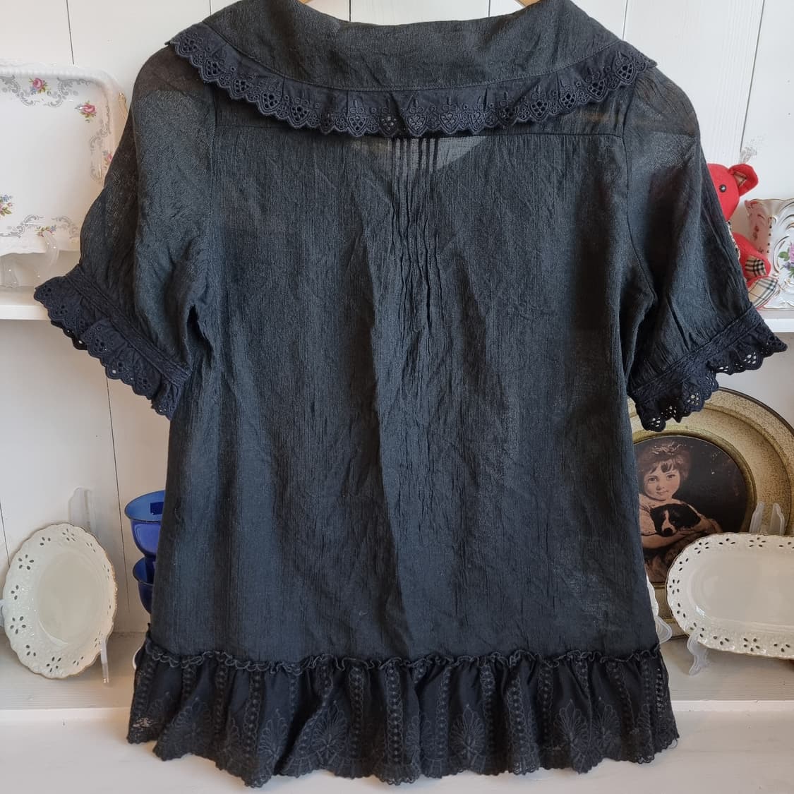 홀리걸 레이스 카라 블라우스 블랙 상품이미지4