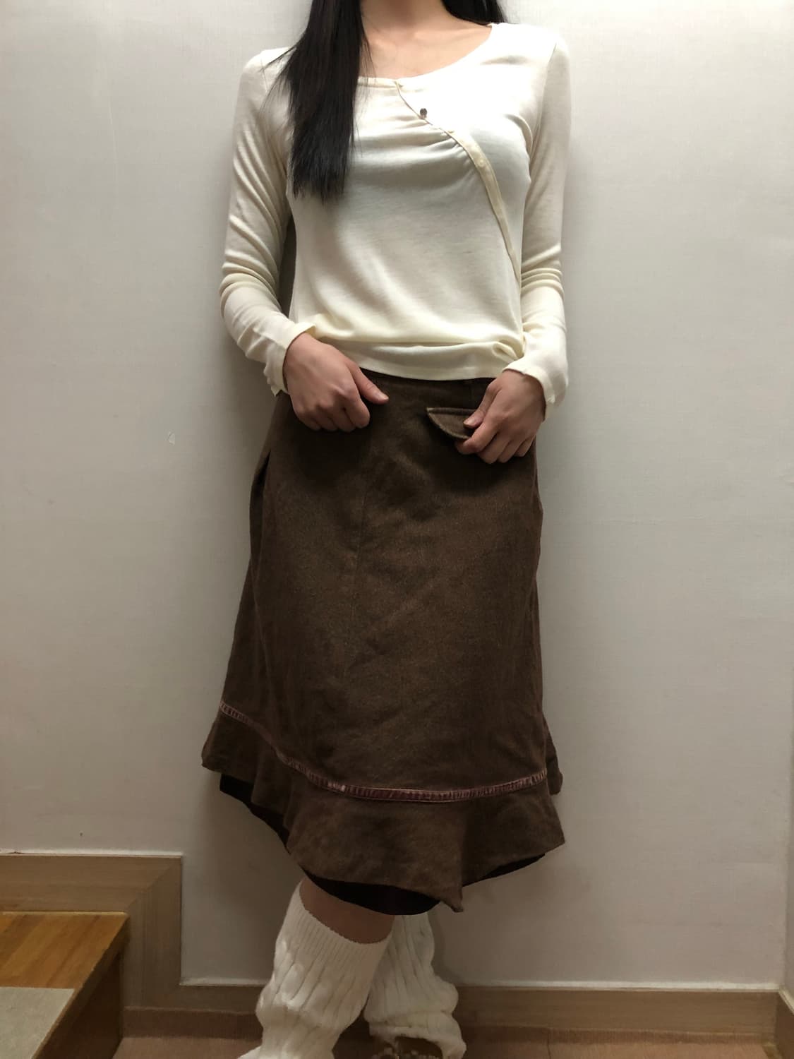 빈티지 브라운 울 포켓 미디 스커트 상품이미지9