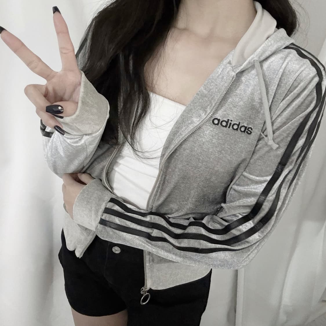 아디다스 그레이 벨벳 벨루어 후드집업 져지 트랙탑 상품이미지1