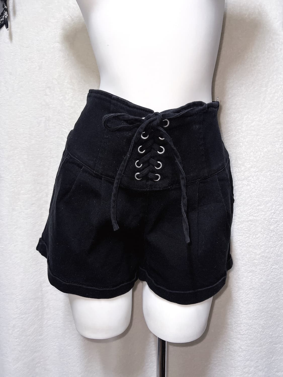 오네갸루 고스펑크 블랙 레이스업 아일렛 하이웨스크 반바지 숏팬츠 y2k 상품이미지6