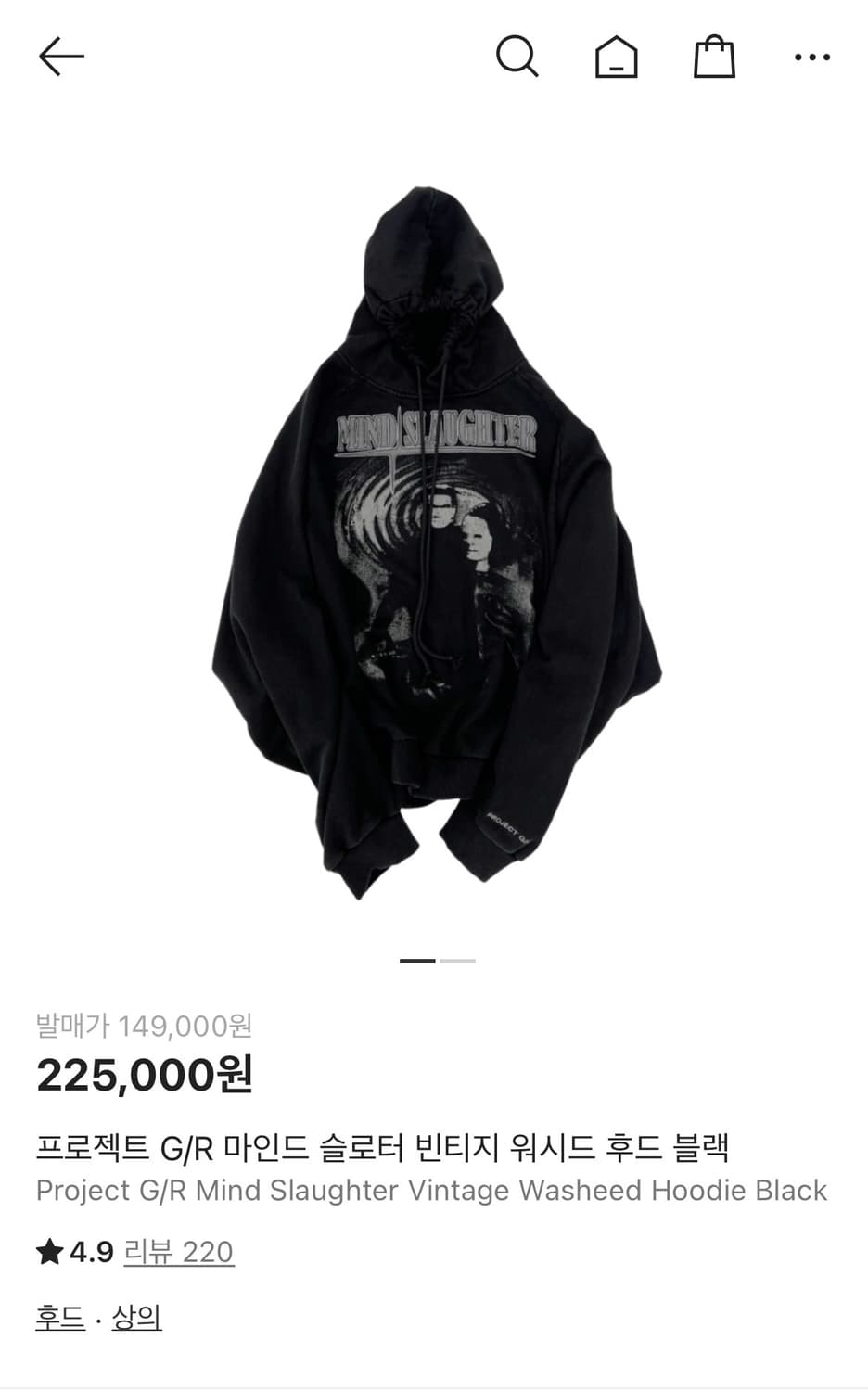 프로젝트GR 마인드 슬로터 빈티지 워시드 후드 블랙  상품이미지1