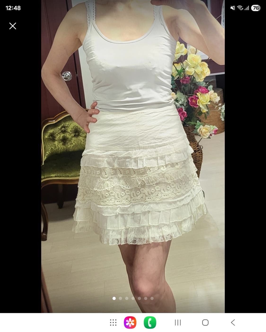 프랑스 모르간 아이보리 레이스 러플 캉캉 스컷  상품이미지1