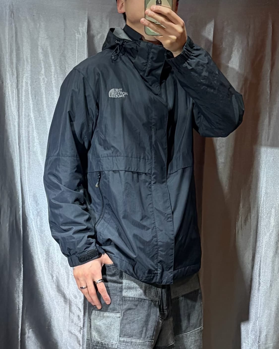 XL 노스페이스 절개라인 블랙 나일론 후디 자켓 상품이미지1