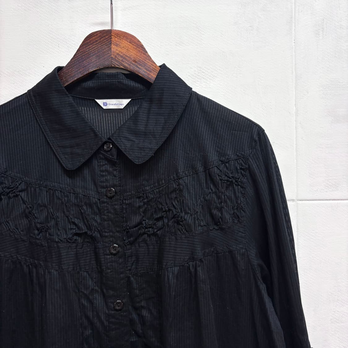 Graceful Days 셔링 스트라이프 시스루 페어리 셔츠 블라우스 J 상품이미지2