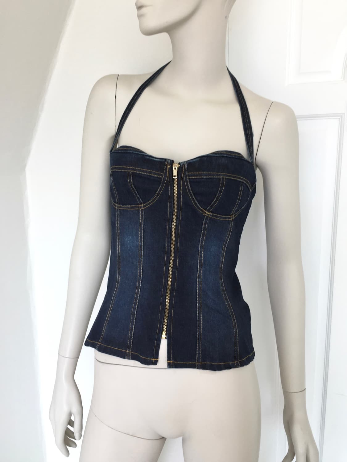 Denim Bustier Halter Top 상품이미지1