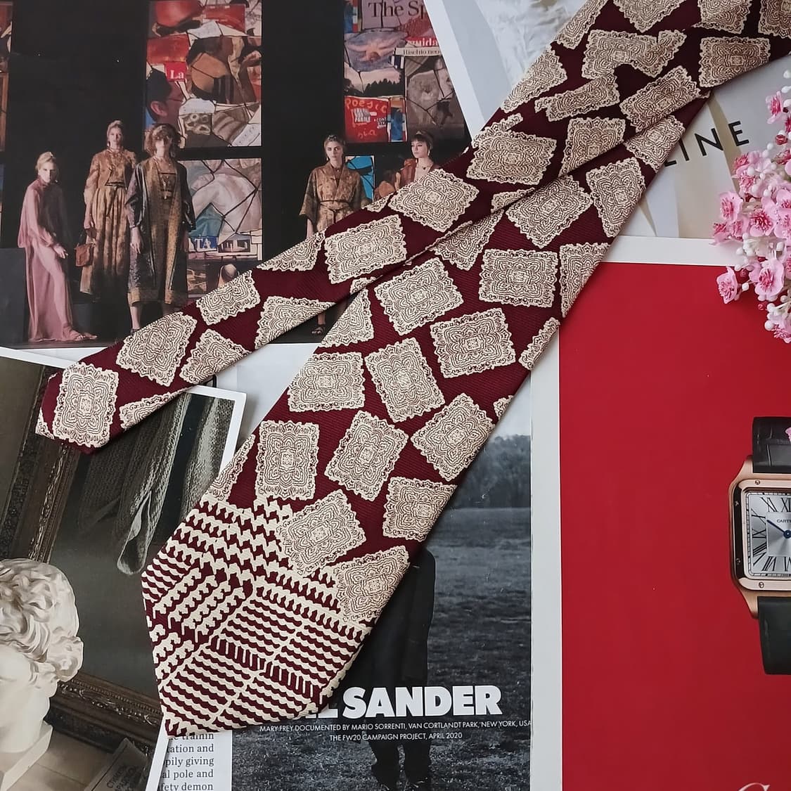 아쿠아스큐텀 실크 버건디 기하 넥타이 9.4cm A+등급 A19309
 상품이미지5