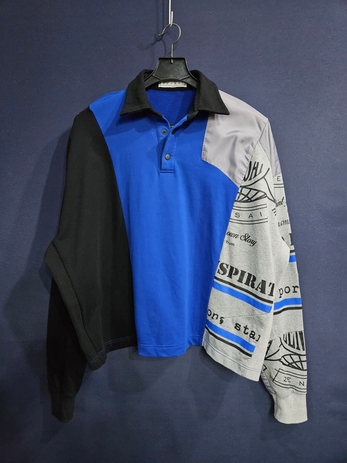 젠사이 배색 남녀겸용 오버핏 90~95 카라 긴팔티셔츠  상품이미지2