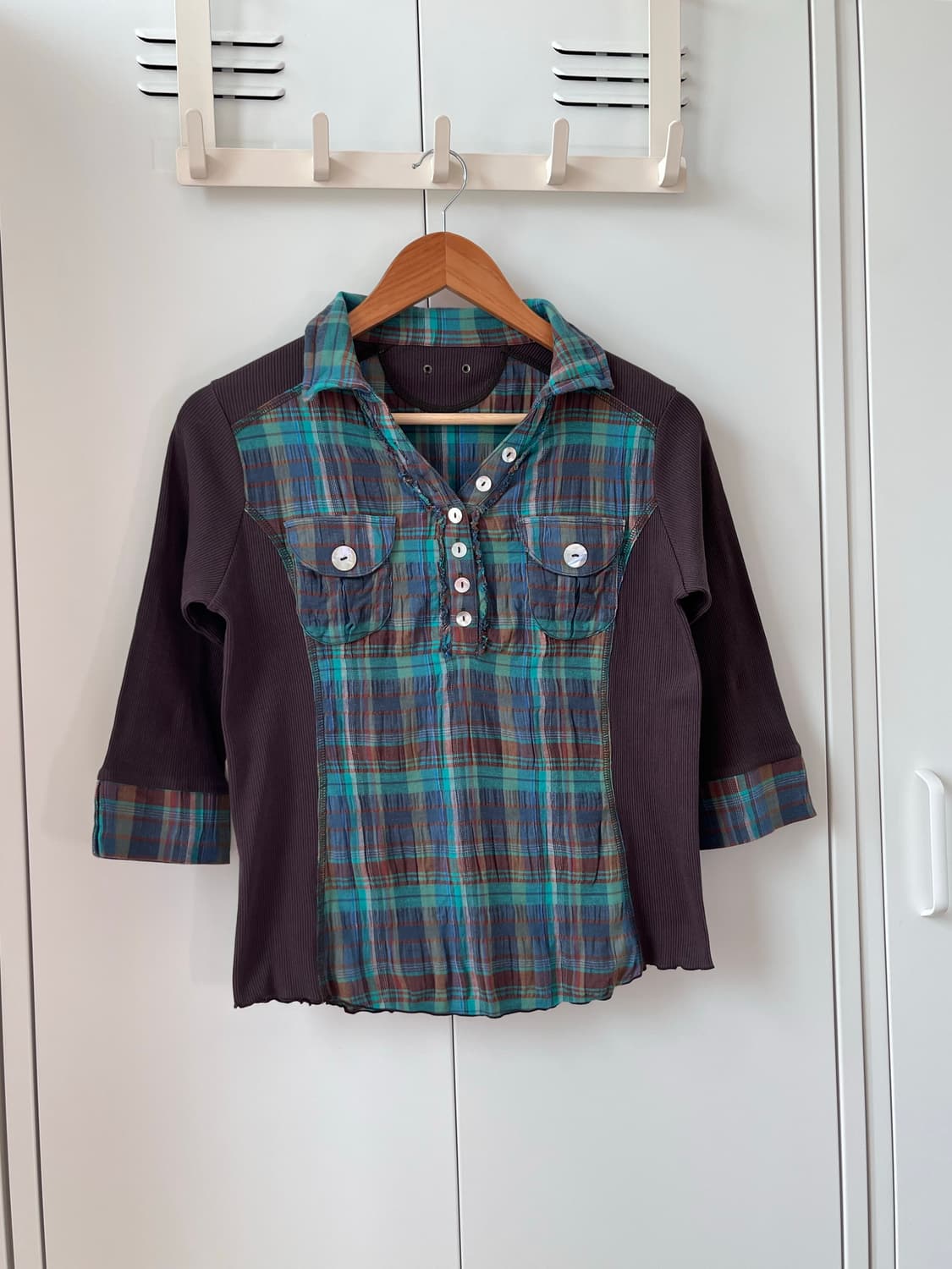 Apaiser 체크 레이어드 카라 티셔츠 상품이미지10