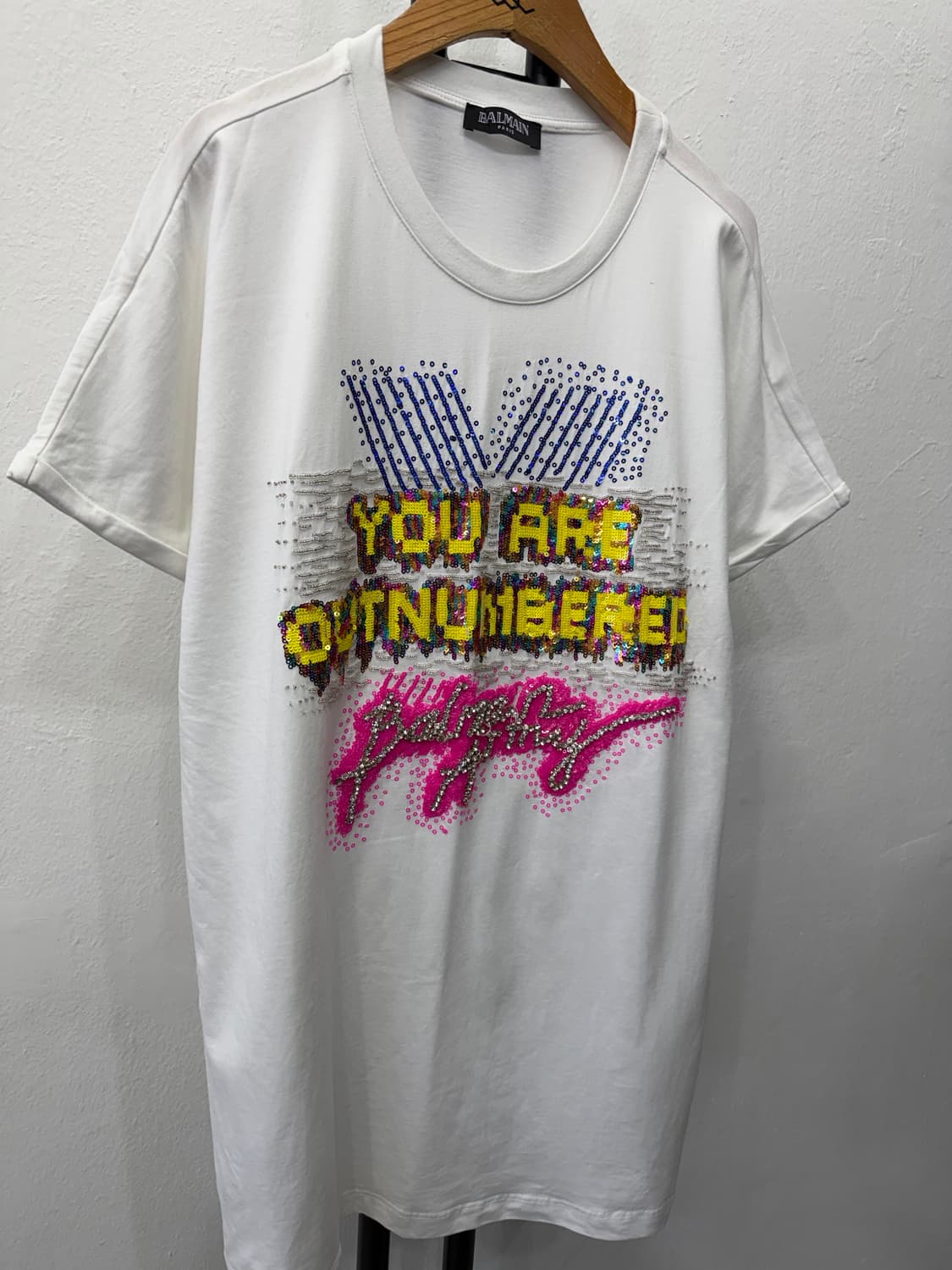 정품) 발망 여성 비즈 큐빅 로고 롱 반팔티 40(66-77) 상품이미지2