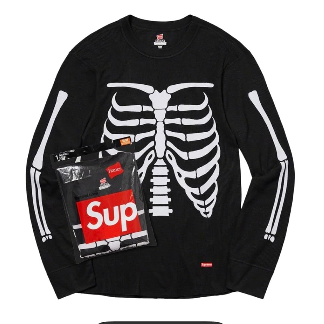 슈프림 헤인즈 본즈 써멀 크루 블랙 M 상품이미지1