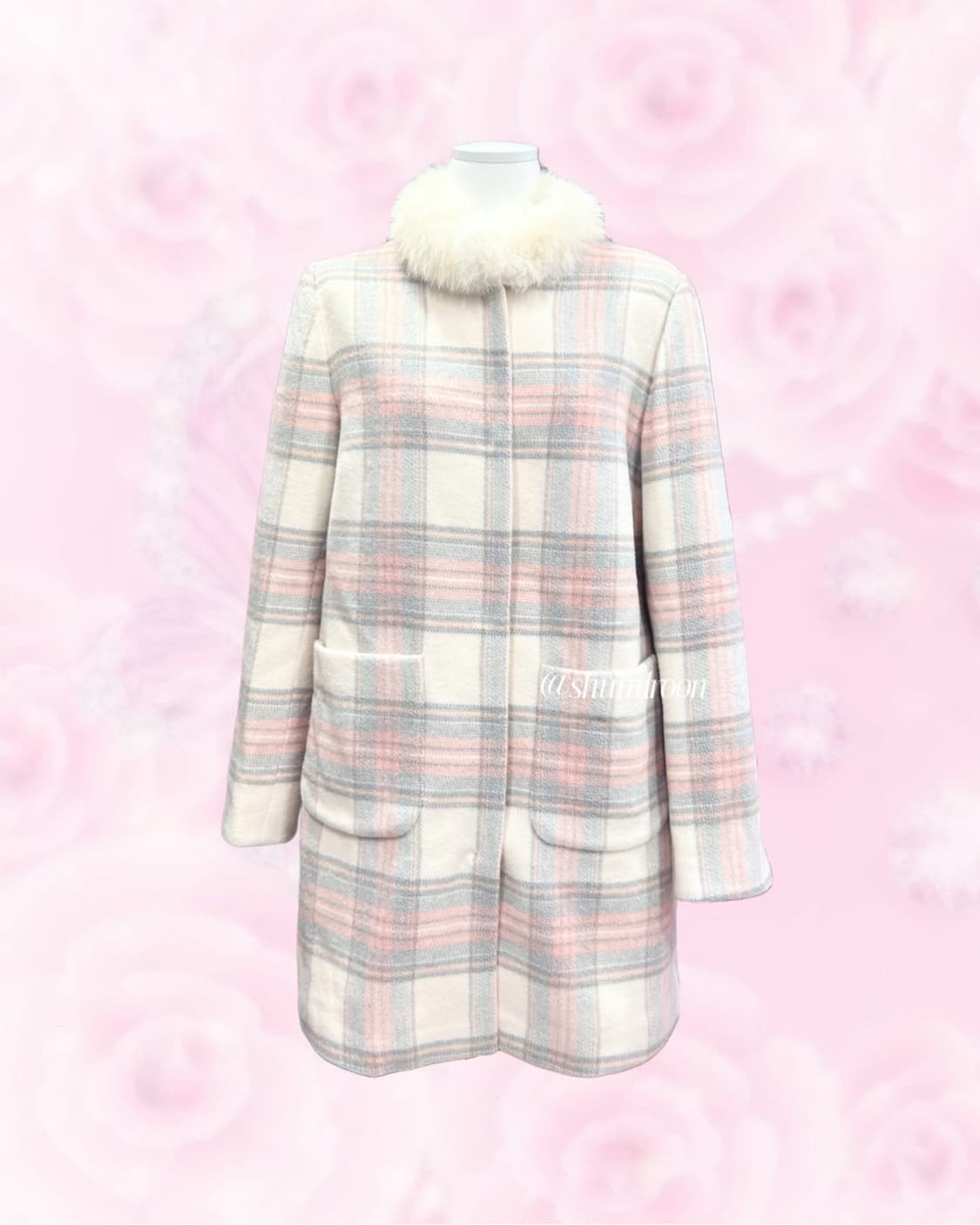 [울65%] 로엠 겨울체크 수지코트 퍼 탈부착 상품이미지1