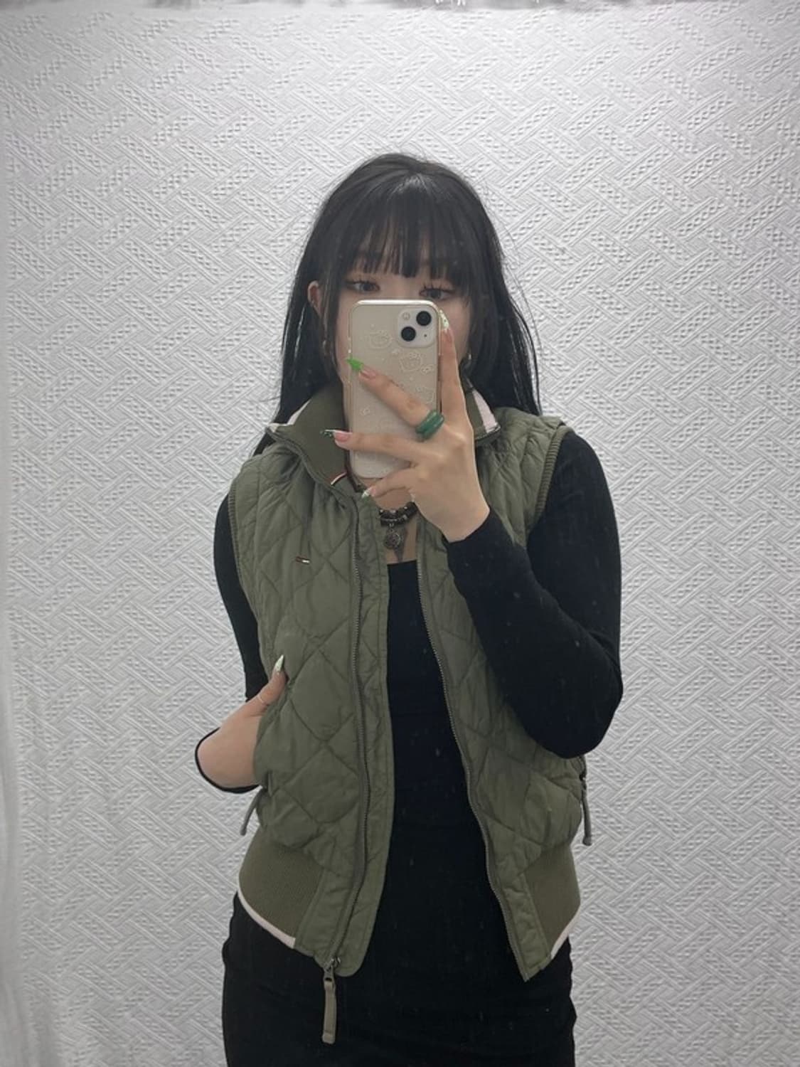 타미힐피거 Y2K 슬림핏 퀄팅 말차카키 경량 조끼 S C09211 상품이미지1