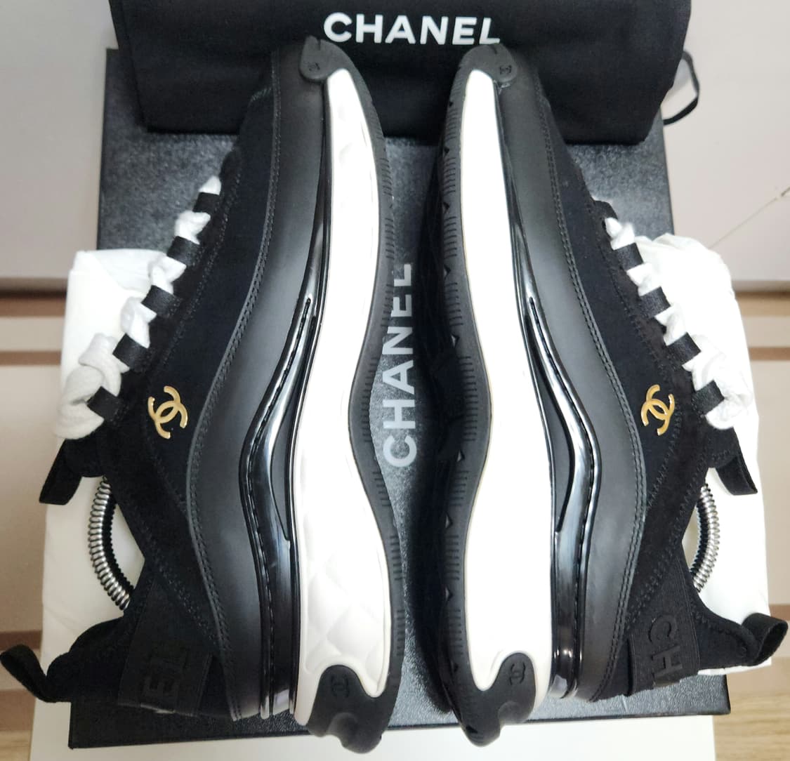 [정품) 샤넬 스니커즈 운동화 믹스드 파이버 스웨이드 카프스킨& 골드40 상품이미지3
