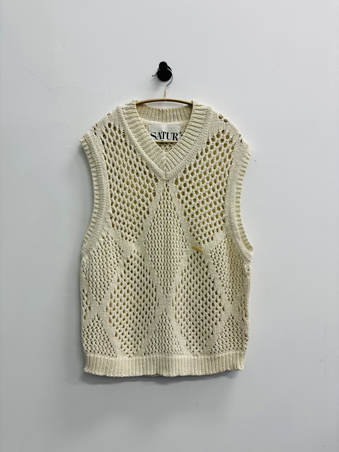 세터 (SATUR) 피셔맨 다이아몬드 그물 니트 베스트 상품이미지1