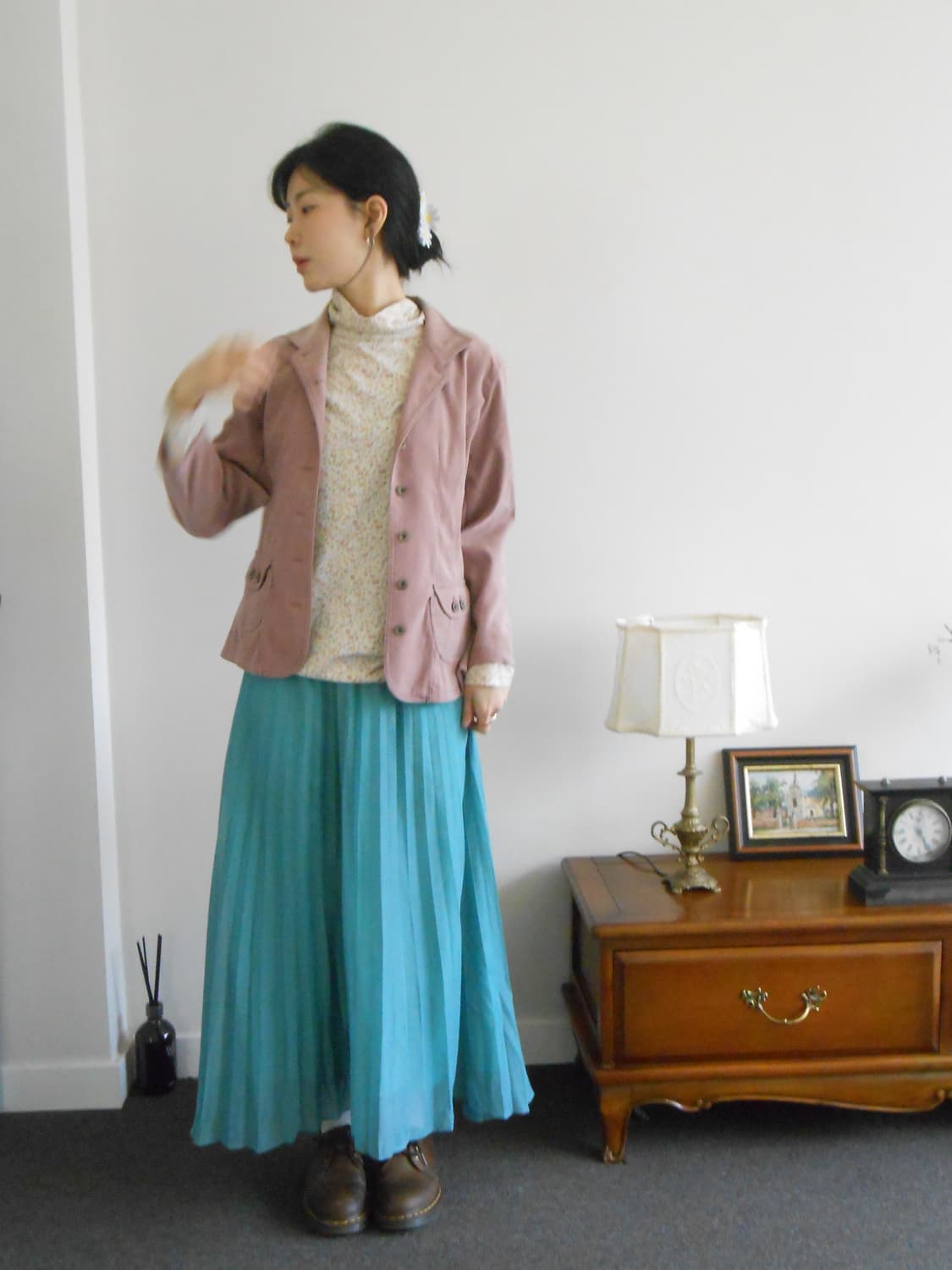 물빛 민트 빈티지 플리츠 스커트 상품이미지4