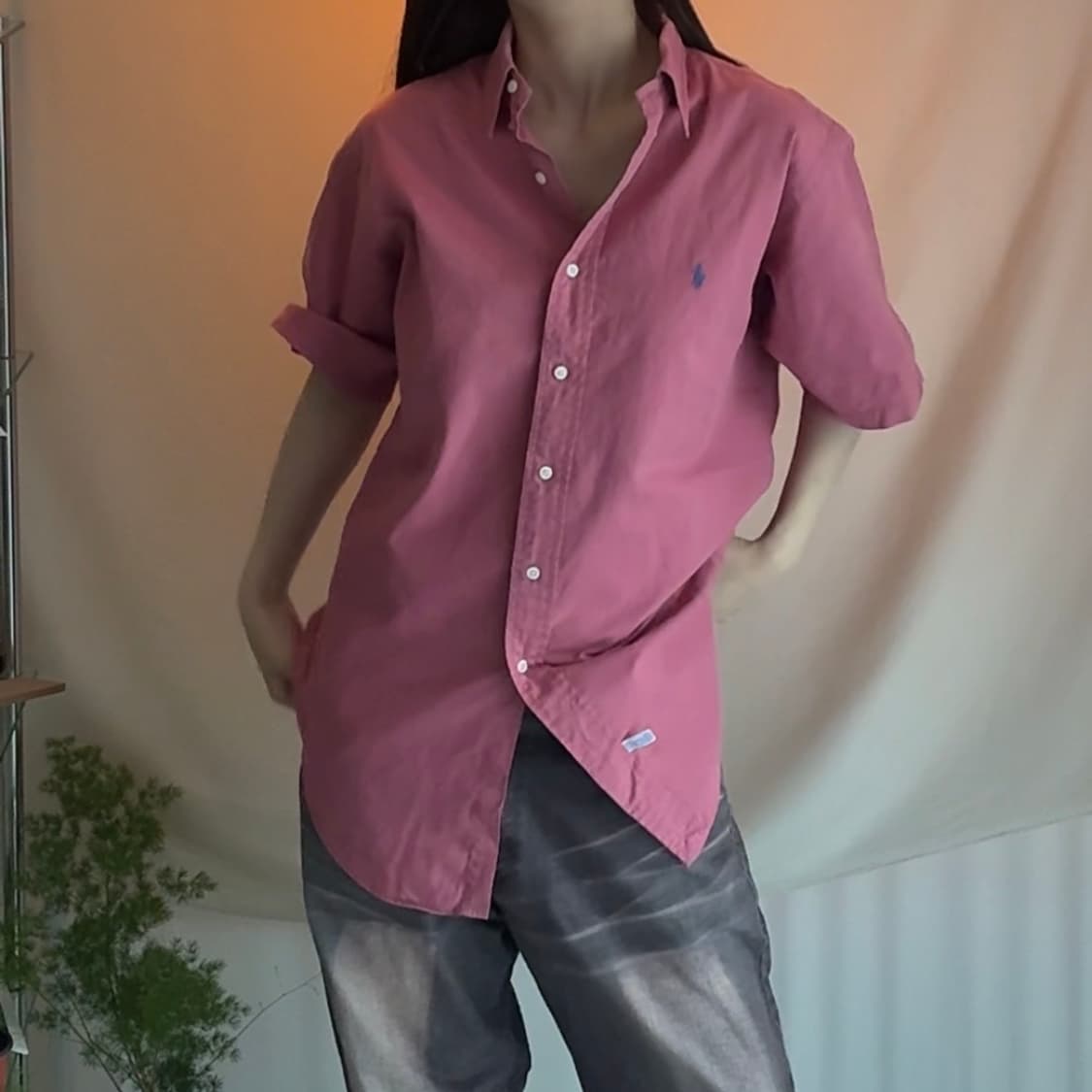 폴로 다크핑크 오버핏 반팔셔츠 상품이미지1