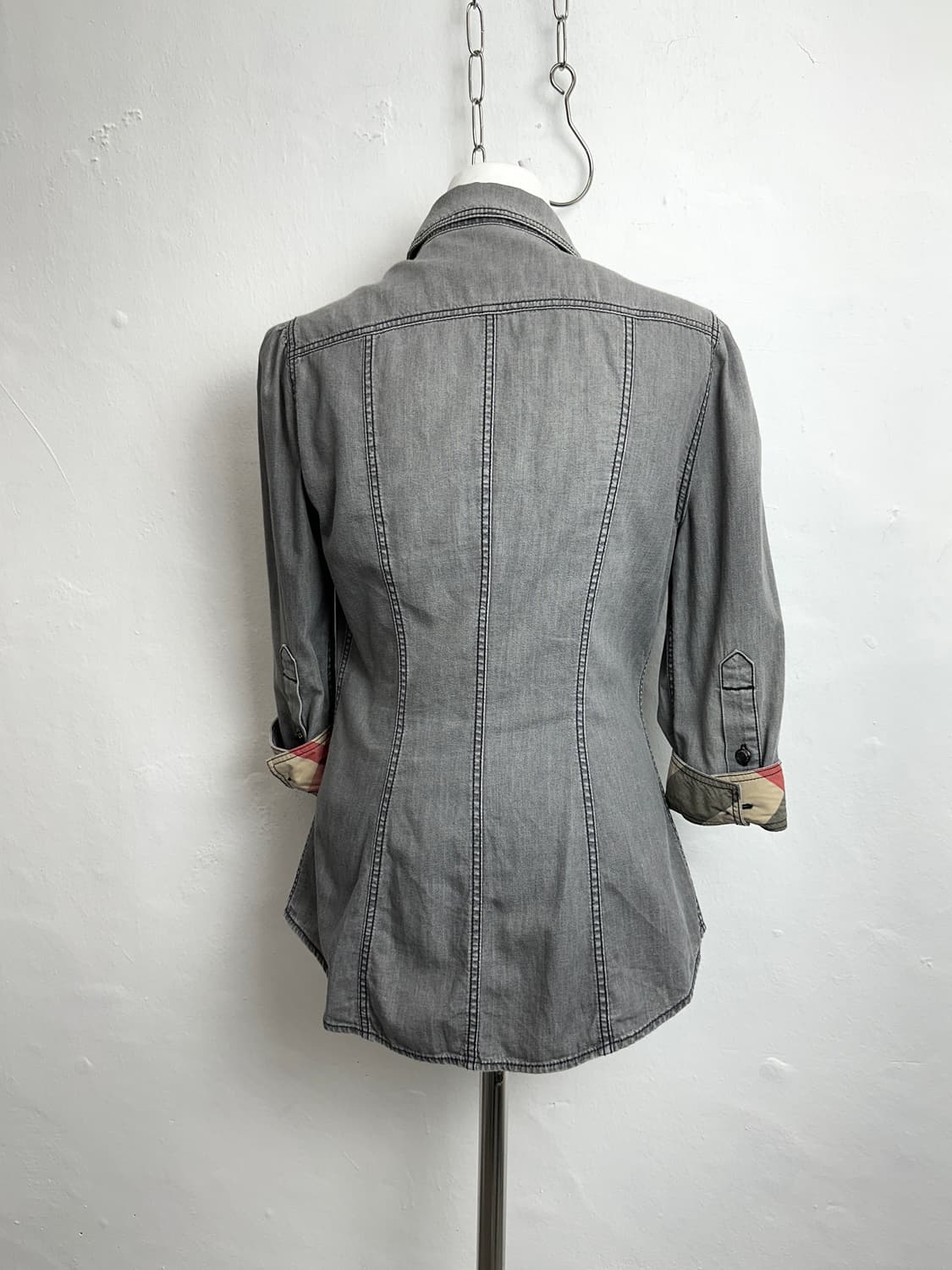 Burberry Nova Check Cuffed Grey Denim Sh 상품이미지3