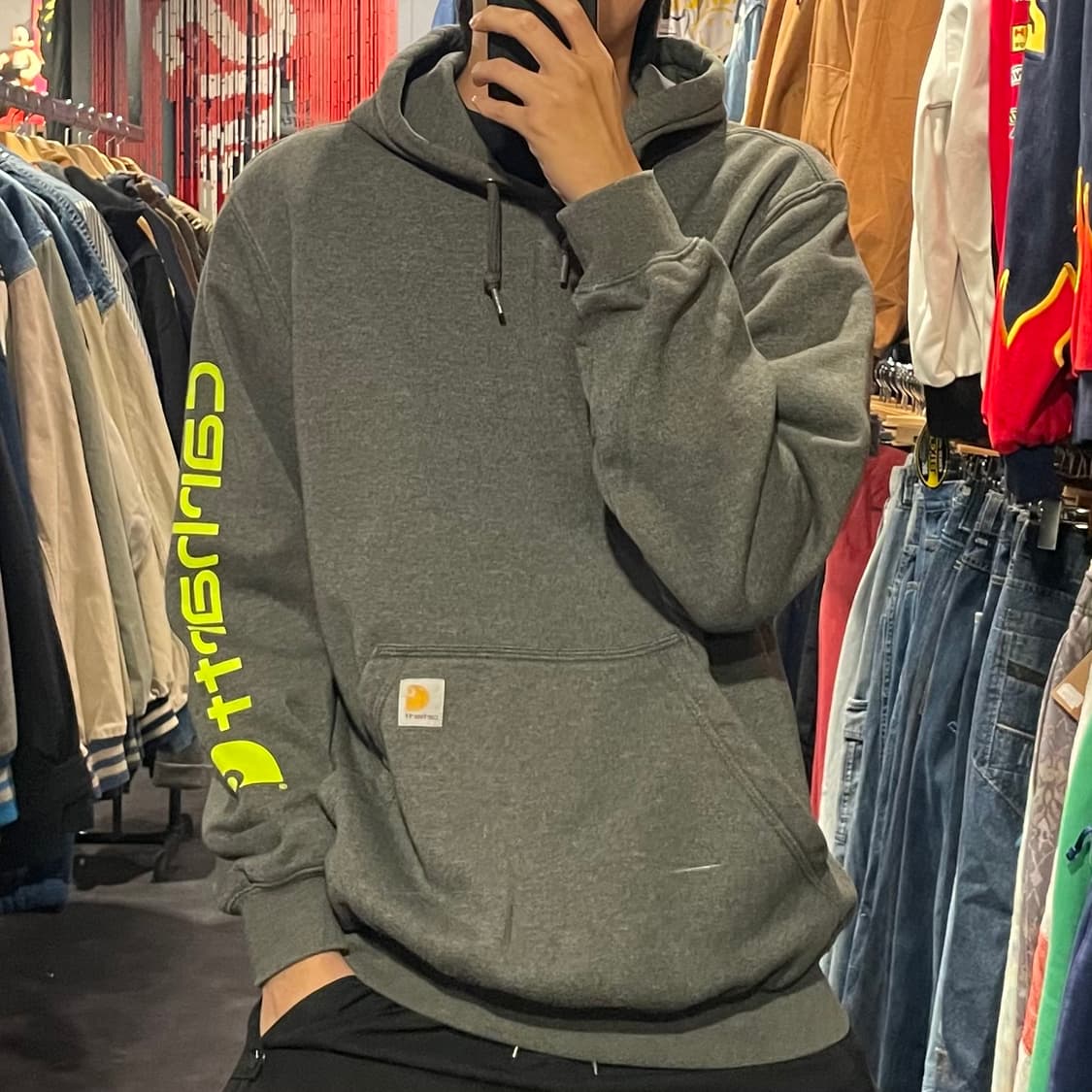 [IM] carhartt 칼하트 사이드 레터링 후드 그레이 상품이미지3