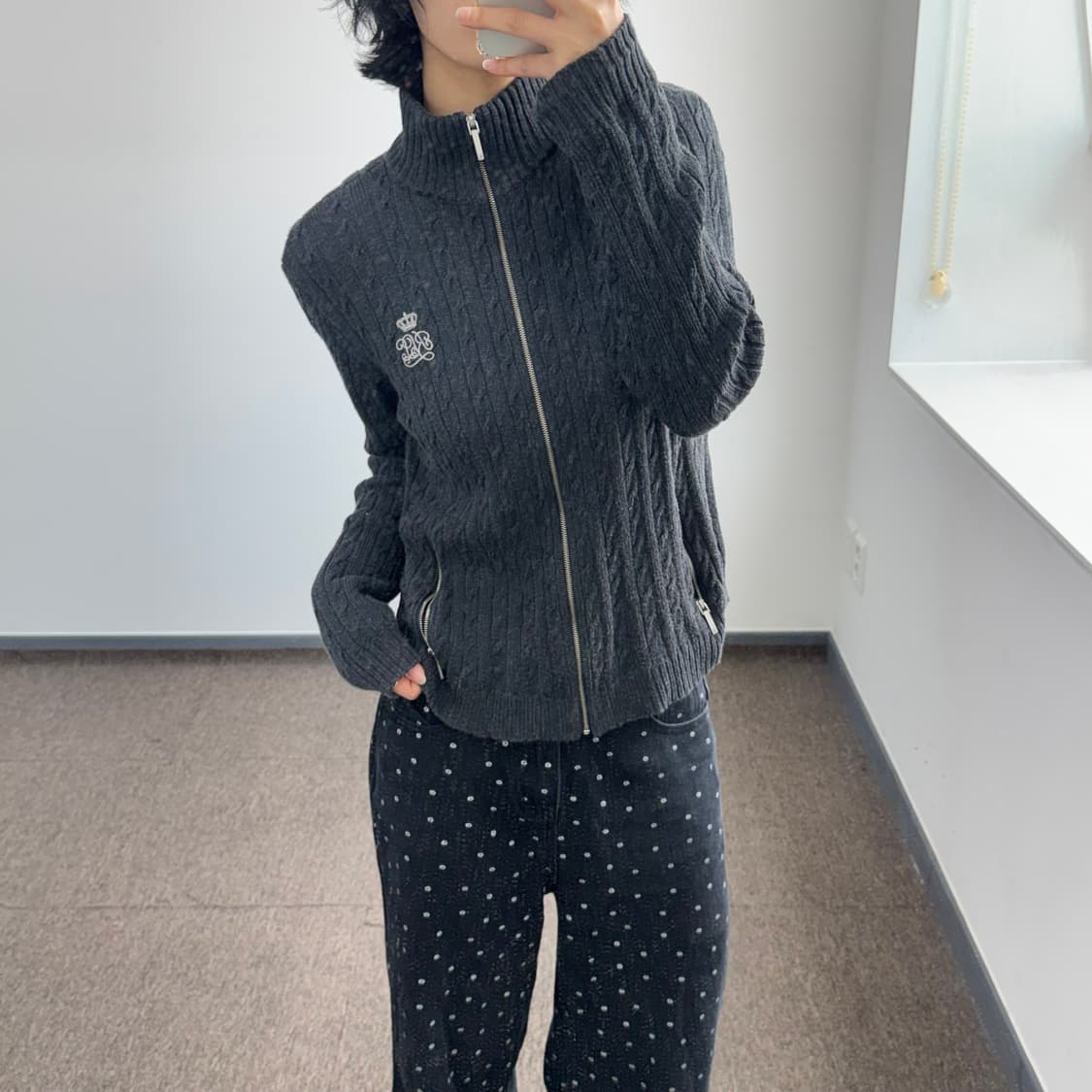 Polo 폴로 차콜 케이블 니트 집업  상품이미지2