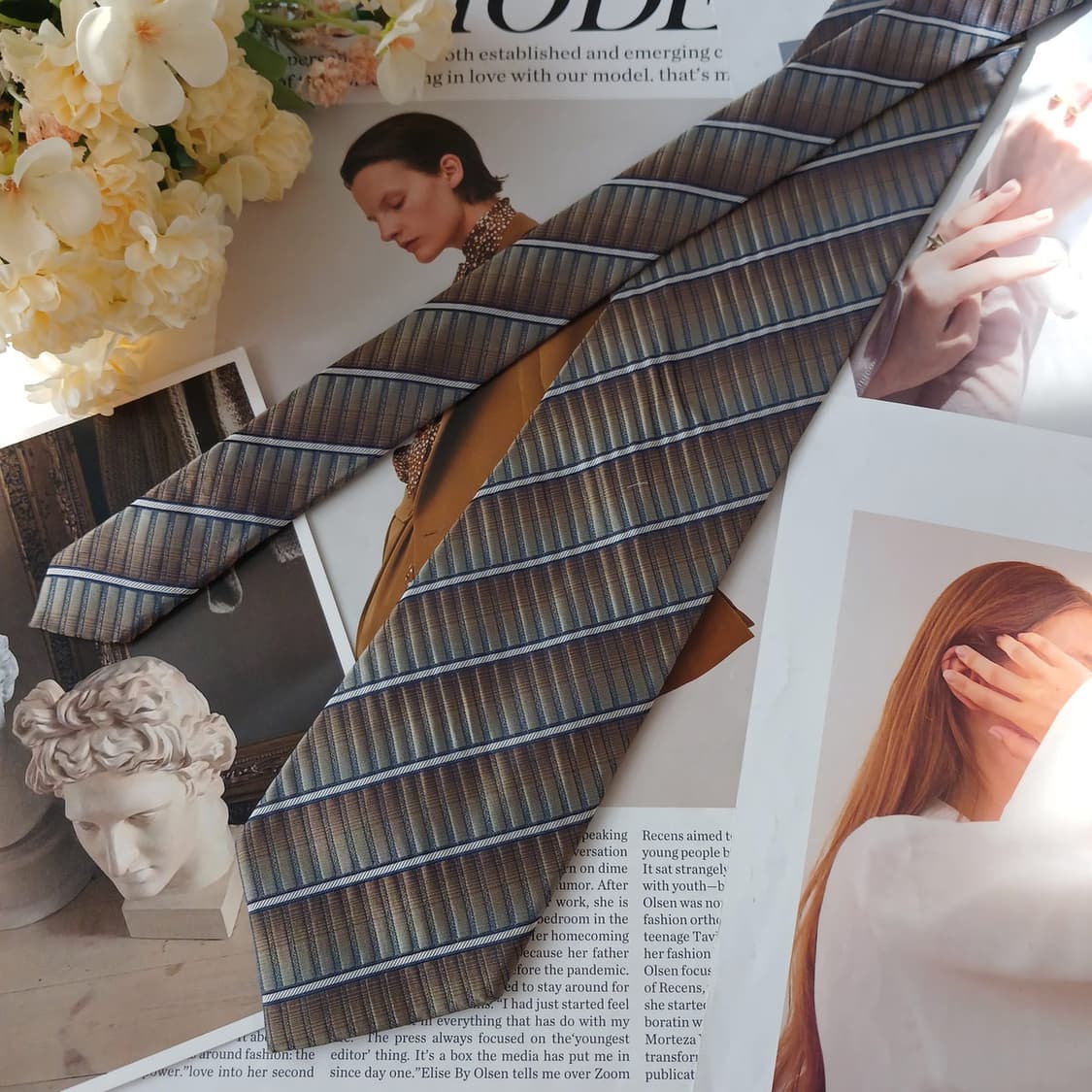 아쿠아스큐텀 실크 브라운 스트라이프 넥타이 9.5cm A등급 A19424 상품이미지5