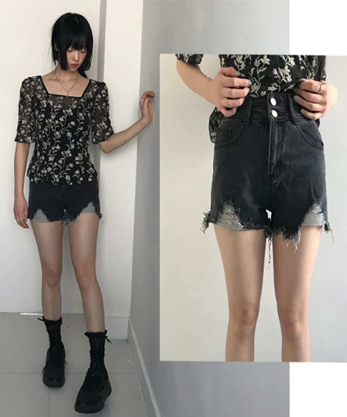 Grey washed 2button short pants 상품이미지1