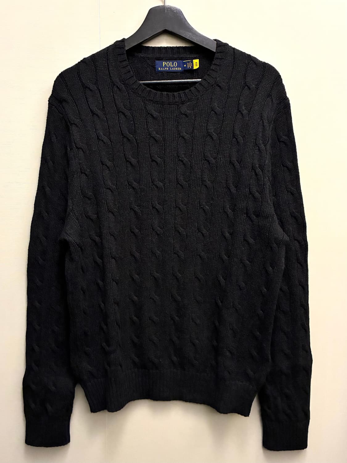 (M/100)폴로랄프로렌 면 케이블 꽈배기 니트 트리플블랙 폴로니트 상품이미지1